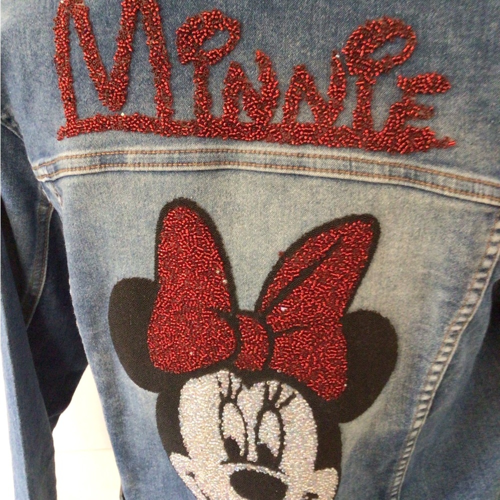 Denim jacket with beaded Minnie Mouse - Picture 4 of 9